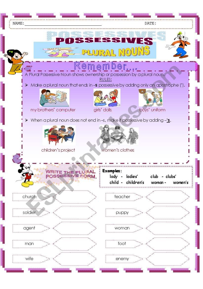 POSSESSIVES [PLURAL NOUNS] worksheet